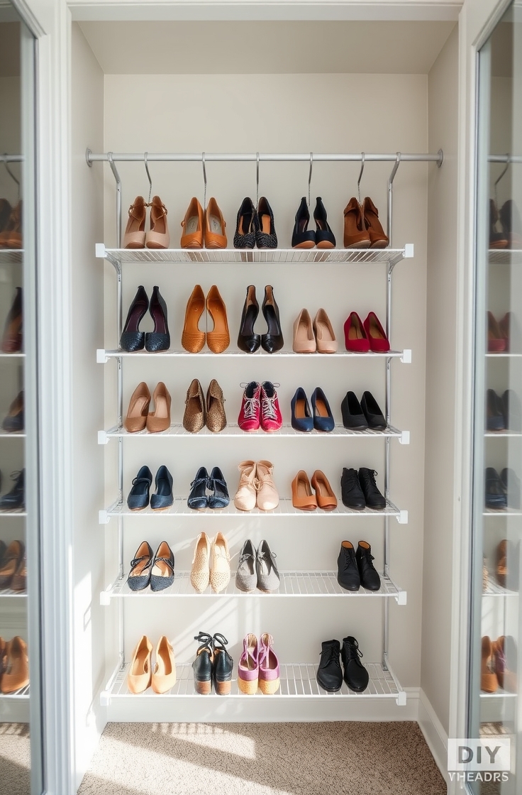 Use Tension Rods for Shoe Storage