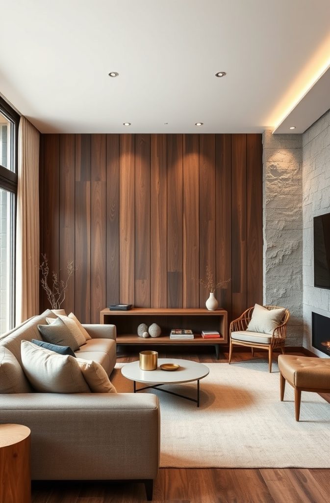 Wooden Paneling and Textured Walls