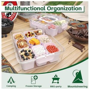 9-Compartment Snack Box with Lid & Handles – Charcuterie & Snack Organizer