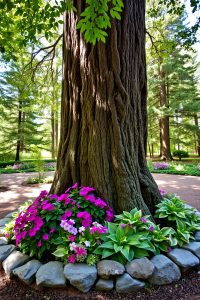 Flower Garden Around Trees