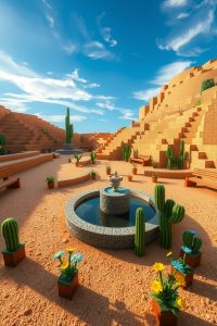 Desert Garden With Cactus and Sandstone