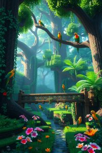 Jungle Garden With Vines and Trees