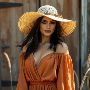Wide-Brim Hat with Maxi Dress