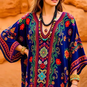 Embroidered Kaftan with Beaded Accessories