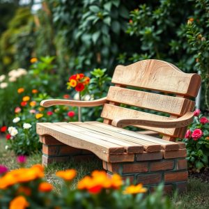 Garden Bench from Bricks and Wood