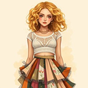 Lace Crop Top with Patchwork Skirt