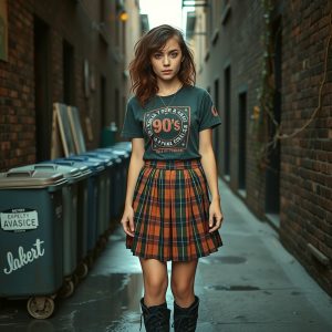 Band Tee and Plaid Skirt