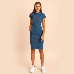 Classic Denim Dress with White Sneakers