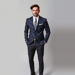 Patterned Blazer with Solid Pants