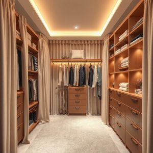 Curtain-Divided Walk-In Closet