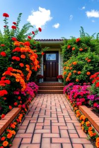 Colorful Flower Borders Along the Walkway