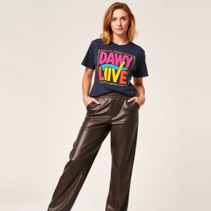 Graphic Tee with Wide-Leg Leather Pants