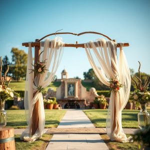 Rustic Wooden Arch with Drapes
