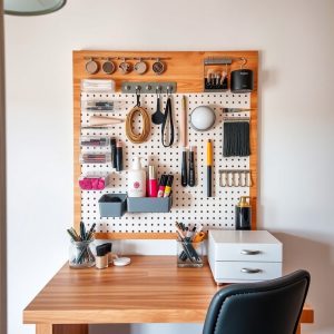 Vanity with Pegboard Organizer