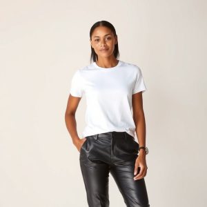 White T-Shirt and Black Leather Trousers