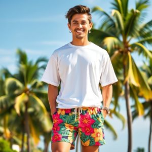 White Tee with Printed Shorts