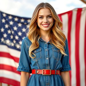 Blue Denim Dress with Red Belt