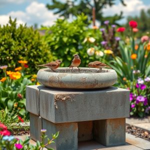 Concrete Block Bird Bath