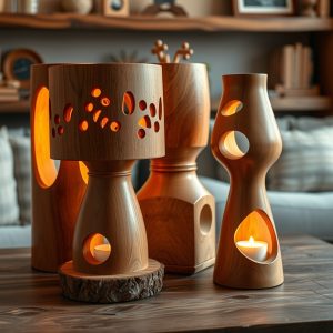 Handcrafted Wooden Lamps or Candle Holders