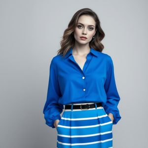 Go Monochrome with a Blue Blouse