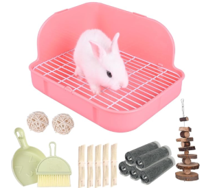 RUBYHOME Rabbit Litter Box Toilet, Plastic Square Cage Box Potty Trainer Corner Litter Bedding Box Pet Pan for Small Animals, Rabbits, Guinea Pigs, Chinchilla, Ferret, Galesaur, 11.4 Inche