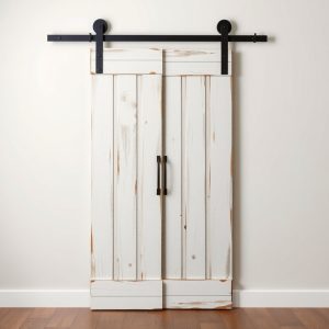 Whitewashed Barn Door with Window Insert
