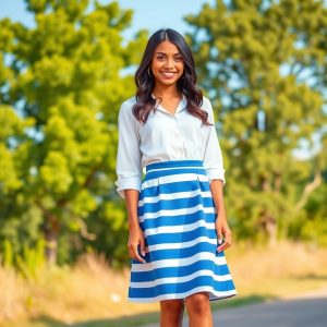 outfit ideas blue and white striped skirt