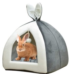 Fhiny Rabbit Bed Cave Cozy Guinea Pig Hideout Cute Bunny Bed Large House Winter Nest Dwarf Rabbit Cage Accessories for Chinchilla Ferret Hedgehog or Other Small Animals