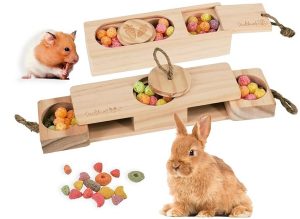 Interactive Wooden Pet Sniff n' Snack Rabbit Chew Toys - Chinchilla & Rabbit Enrichment Toys for Boredom