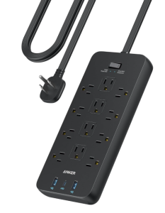 Anker Surge Protector Flat Plug Power Strip(2100J), 12 AC Outlets, 5feet Flat Extension Cord, 1USB C and 2 USB Ports for Multiple Devices, 20W Fast Charging for Home, Office, Dorm Essential, TUV