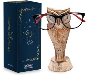Gift Packaged Unique Owl Spectacle Holder Wooden Eye Glasses Stand Handmade Gift for Women and Men Home Office Gift for Teacher Him Her Mom Dad Desk Organizer for All Ages