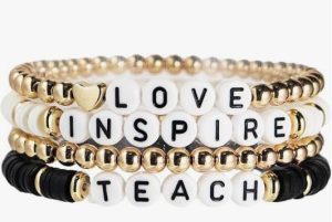Handmade Teacher Appreciation Stackable Bracelets Colorful Solf Clay Love Teach Inspire Letter Beaded Adjustable Bracelets Sweet Teacher Gifts for Women