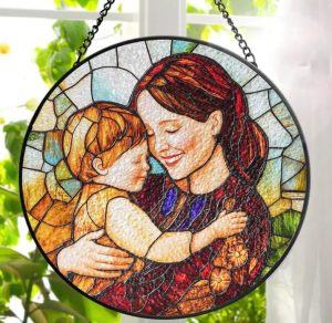LOVELYPOD Custom Mom Faux Stained Glass Sun Catcher, Personalized Family Portrait Window Hanging, Gifts for Mom, Custom Photo Gifts, Mothers Day Sun Catcher