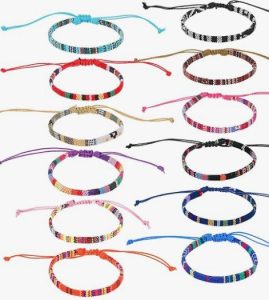 Larrel 12Pcs Woven Bracelet, Handmade Surfer Bracelets Adjustable Braided String Friendship Bracelet Boho Bracelets Anklets for Men Women (Multicolor)