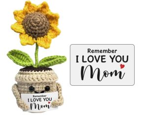 Mini Birthday Gifts for Mom, Mom Gifts from Daughters Remember I Love You MOM, Handmade Crochet Cute Small Sunflower Gifts, Gift for Mom from Daughter, Son, Mothers Day for Mom